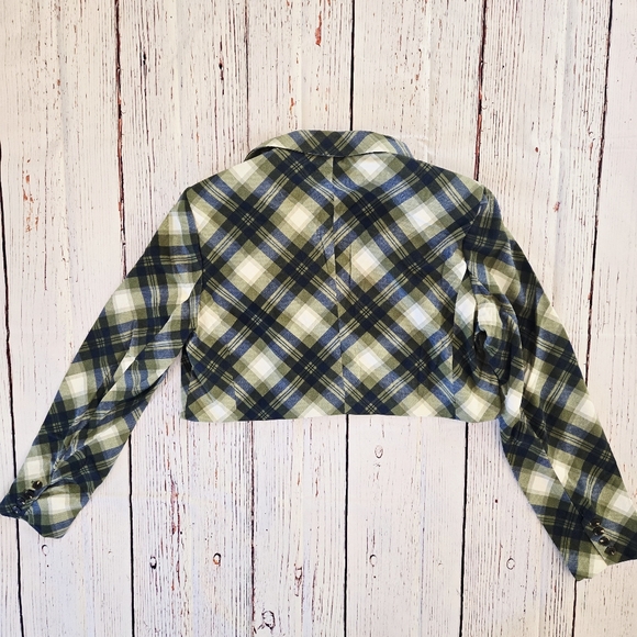 WeWoreWhat Blue and Green Plaid Cropped Boxy Blazer NWT Size Large - Picture 3 of 6